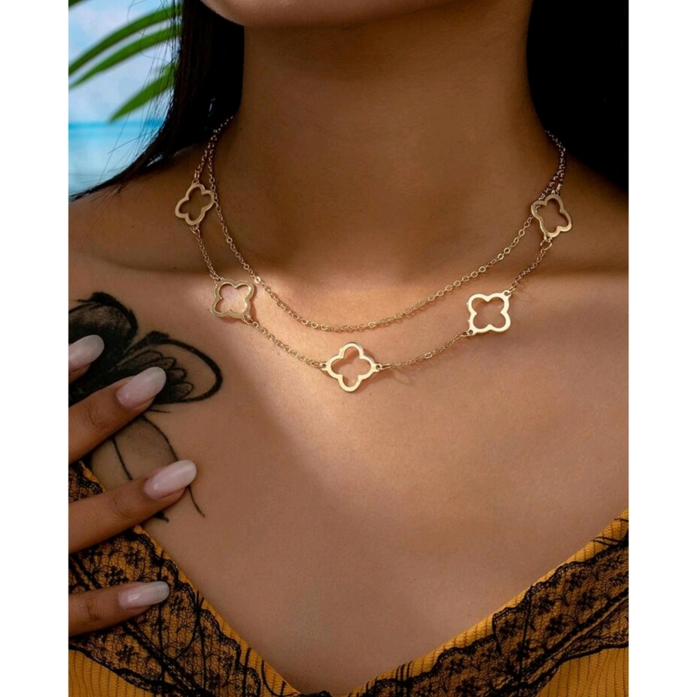 Anthropologie Dainty Layered Clover Pendant Necklace